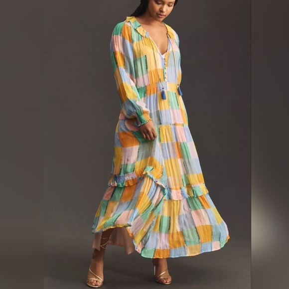 Anthropologie Dresses & Skirts - 🍭ANTHROPOLOGIE Marais Printed Chiffon Maxi Dress Yellow Patchwork Print NWT